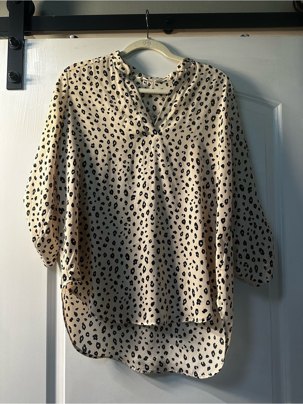 Lush Cream Leopard-Print V-Neck Blouse